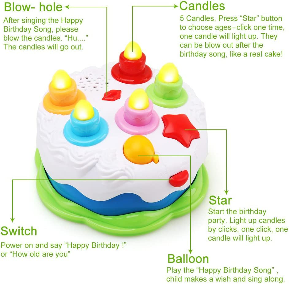 Amy&Benton Kids Birthday Cake Toy for Baby & Toddlers with Counting Candles & Music, Gift Toys for 1 2 3 4 5 Years Old Boys and Girls