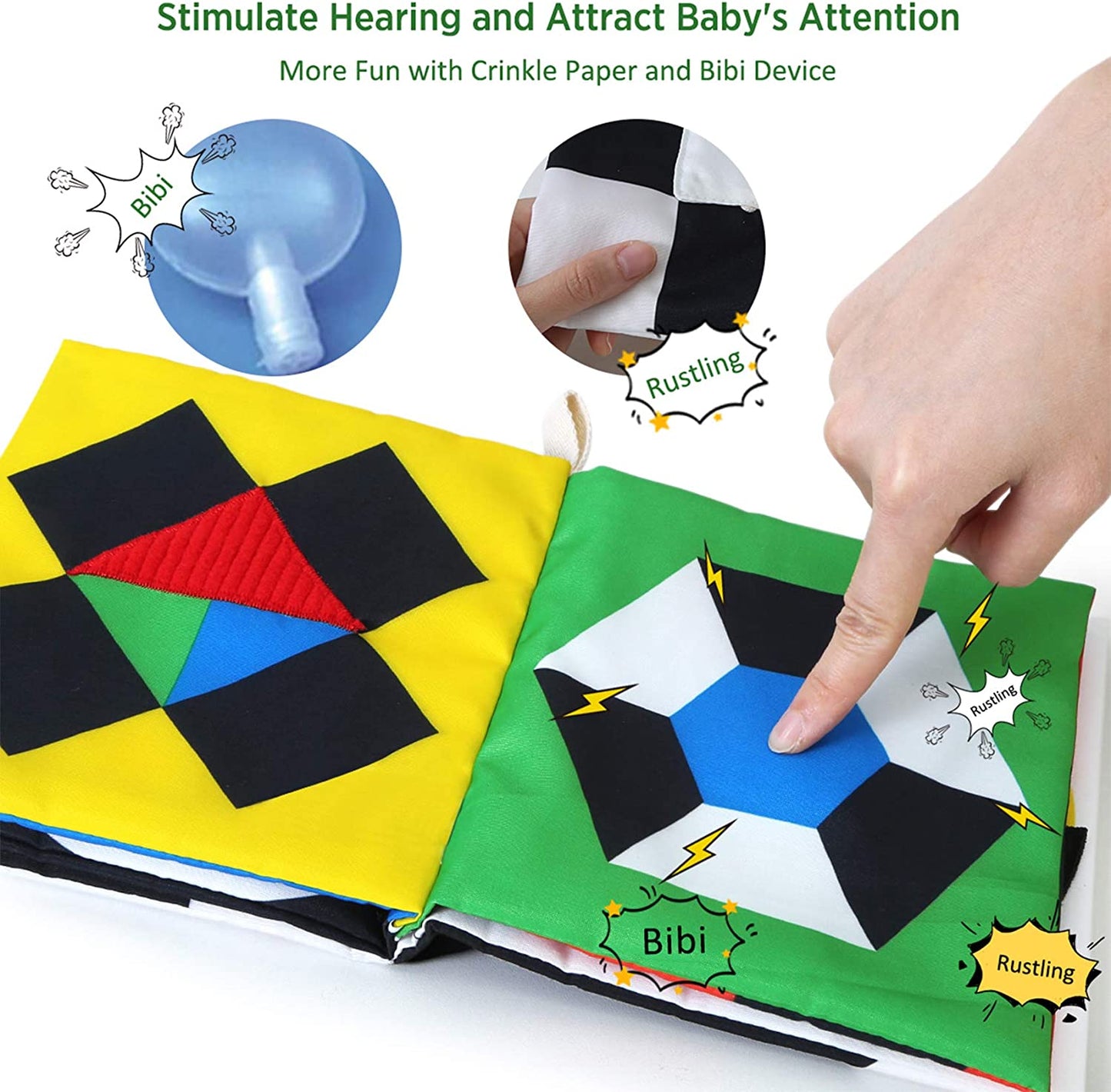 Baby Books Toys, High Contrast Black and White, Non Toxic Fabric Touch and Feel Crinkle Cloth ,Early Educational Stimulation Soft Gift for Infants Toddlers, Mirror