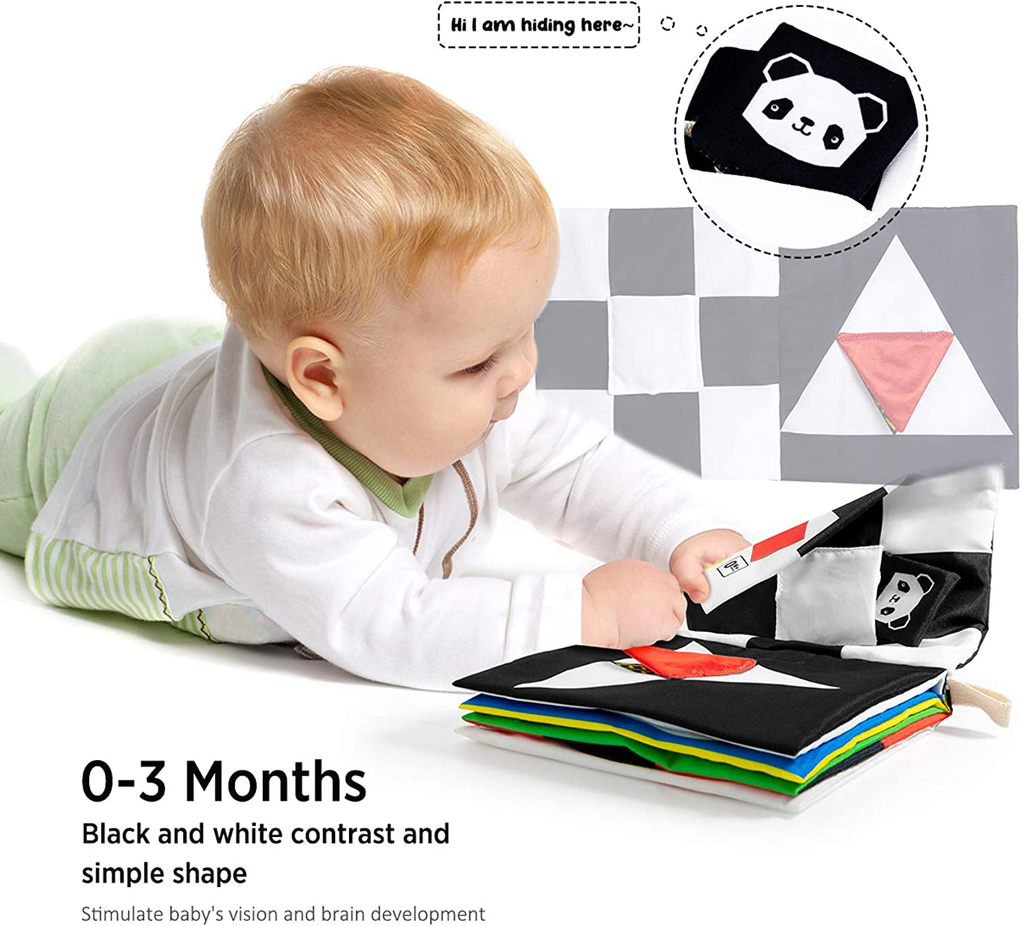Baby Books Toys, High Contrast Black and White, Non Toxic Fabric Touch and Feel Crinkle Cloth ,Early Educational Stimulation Soft Gift for Infants Toddlers, Mirror
