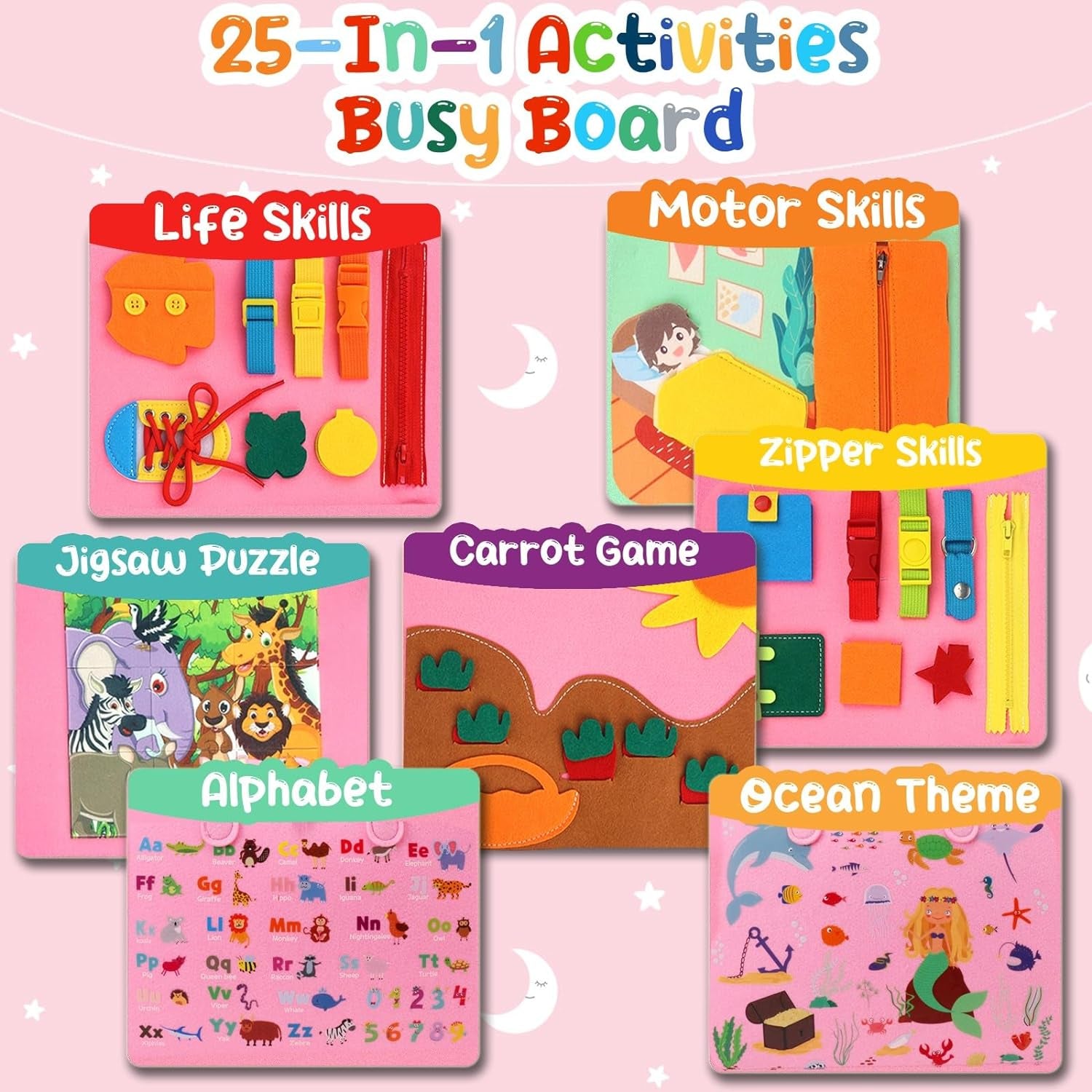Toddler Girl Toys Busy Board Pink - Birthday Gifts 2 Year Old Girls 1-3 Autism Kids Sensory Airplane Travel Essentials Quiet Books 2-4 Montessori Activity Plane Car Ride Trip Autistic Children Develop