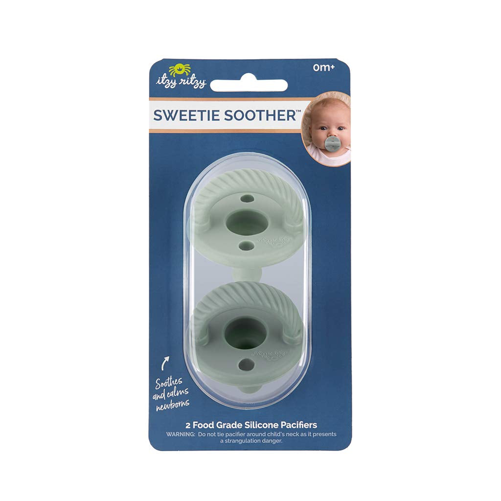 Sweetie Soother Pacifier Set of 2 - Silicone Newborn Pacifiers with Collapsible Handle & Two Air Holes for Added Safety; Set of 2 in Agave & Succulent, Ages Newborn & Up